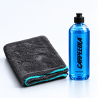 AI-assisted product composition showing one Hydrolock towel and one CARPEEDIA 500 ml car foam bottle